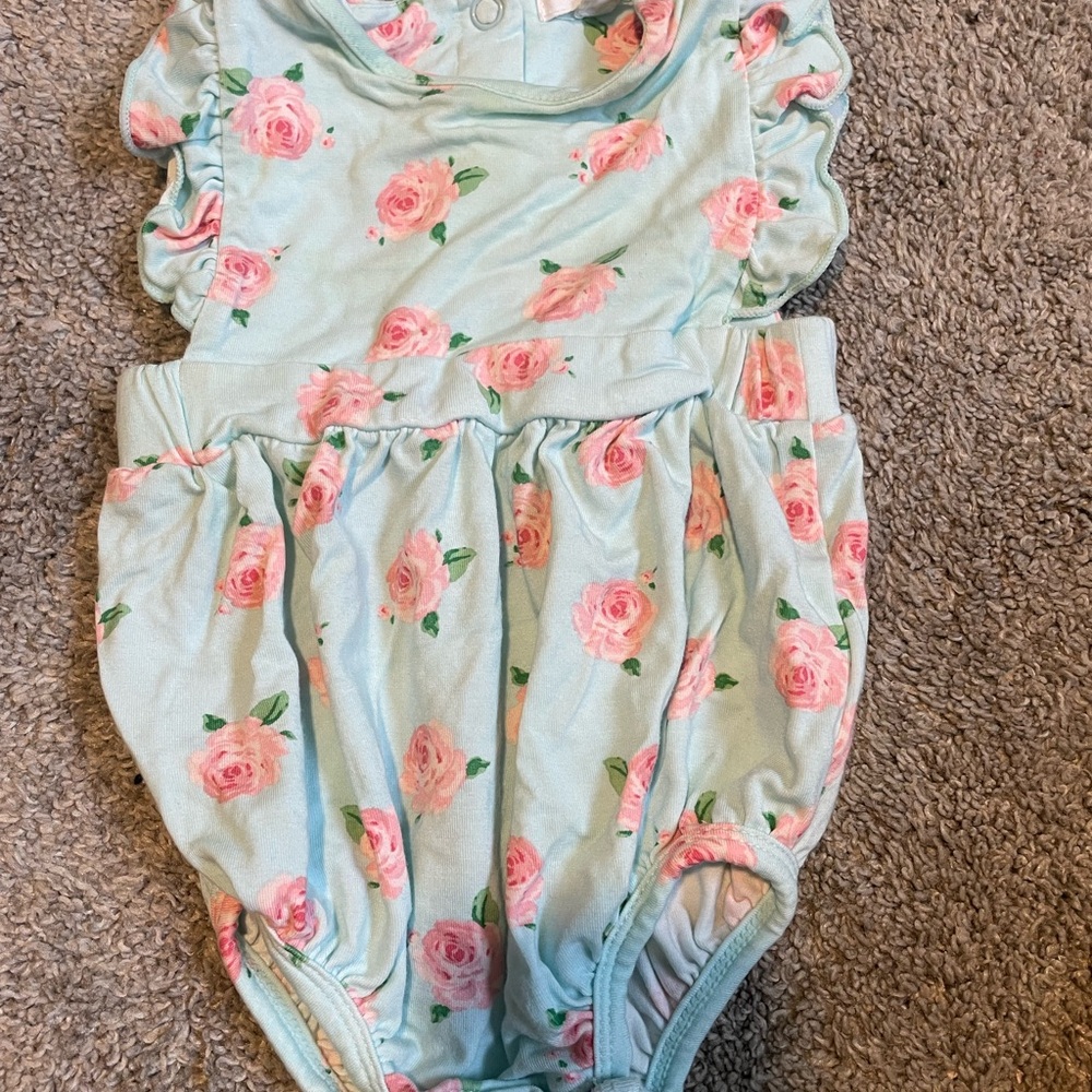 Angel Dear Mint Green Floral Romper